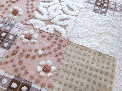 vintage 6" chenille squares, "boho girl" set of 16 quilt blocks, rotary cut from vintage chenille & matelasse bedspread fabrics