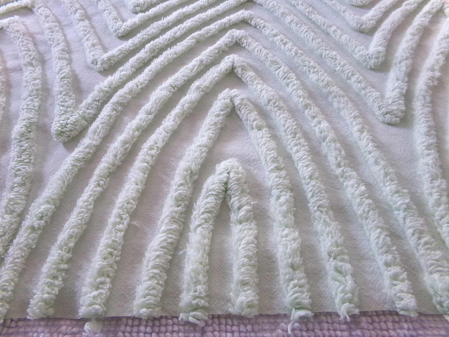 Optic Illusion Green Vintage Chenille Fabric, Mountain Peak Design, 29" x 16" Inch Piece, Sewing Material for Pillows & Quilts