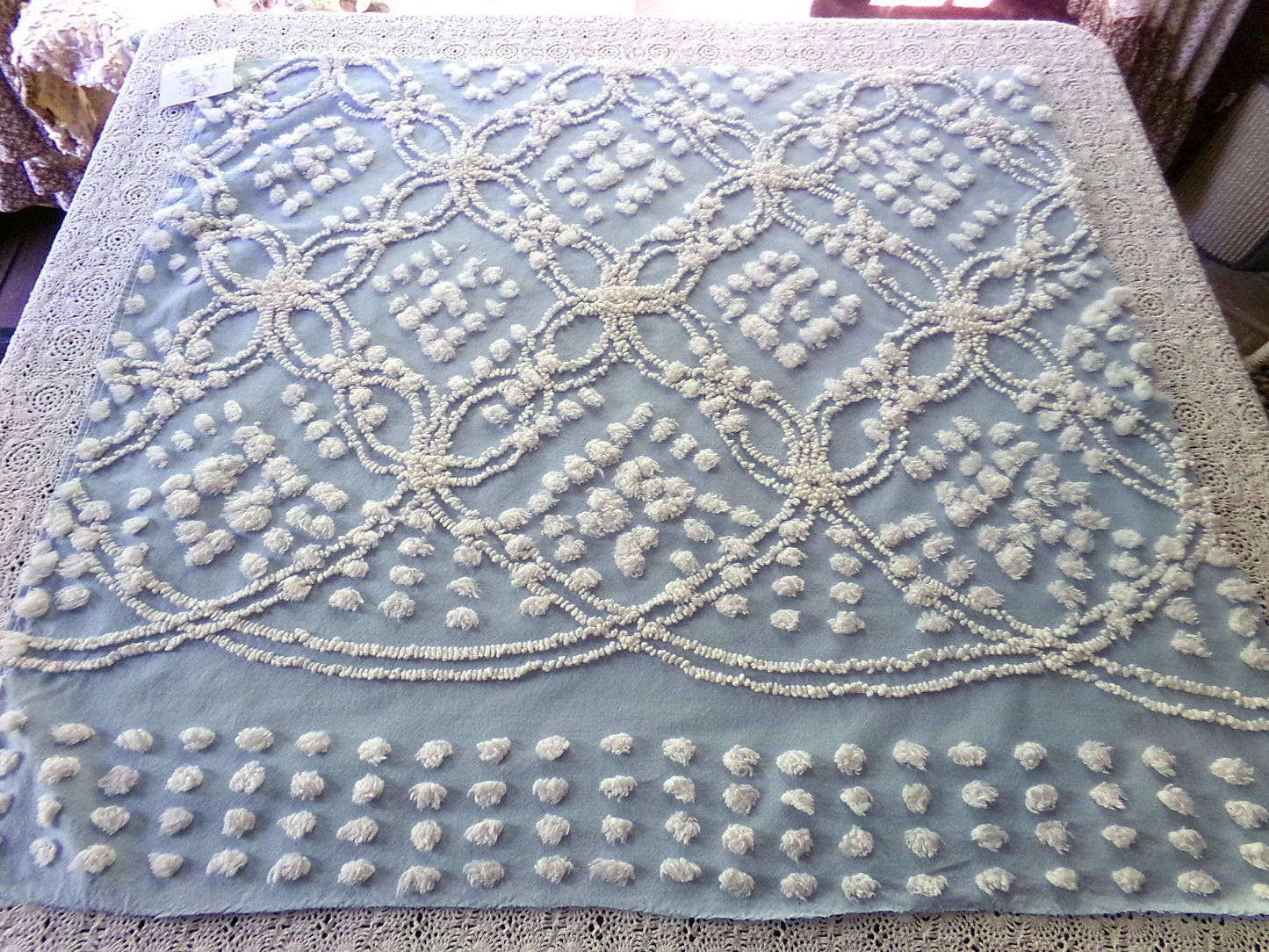 Beach Chic Blue & White Vintage Chenille Quilt Fabric, 23" x 26" Piece, 100% Cotton Classic Design