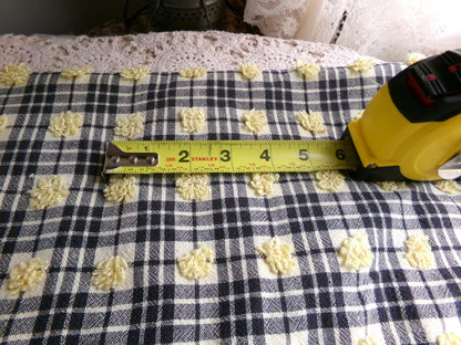 unique black plaid vintage chenille fabric, 18" x 24" piece of sewing material w/ yellow pops