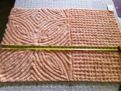 Plush Peach Glow Chenille Material, 20" x 32" inch Vintage Fabric Piece, Thickly Tufted Waffle Grid & Geometric Flower Petals