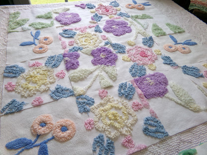 spring blooms vintage chenille fabric squares: pretty flowers set of 16 floral 6" quilt blocks