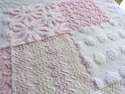 Dainty Pinks Chenille Quilt Squares Set from Vintage Bedspread Fabric, 16 Blocks, 6" x 6" inch