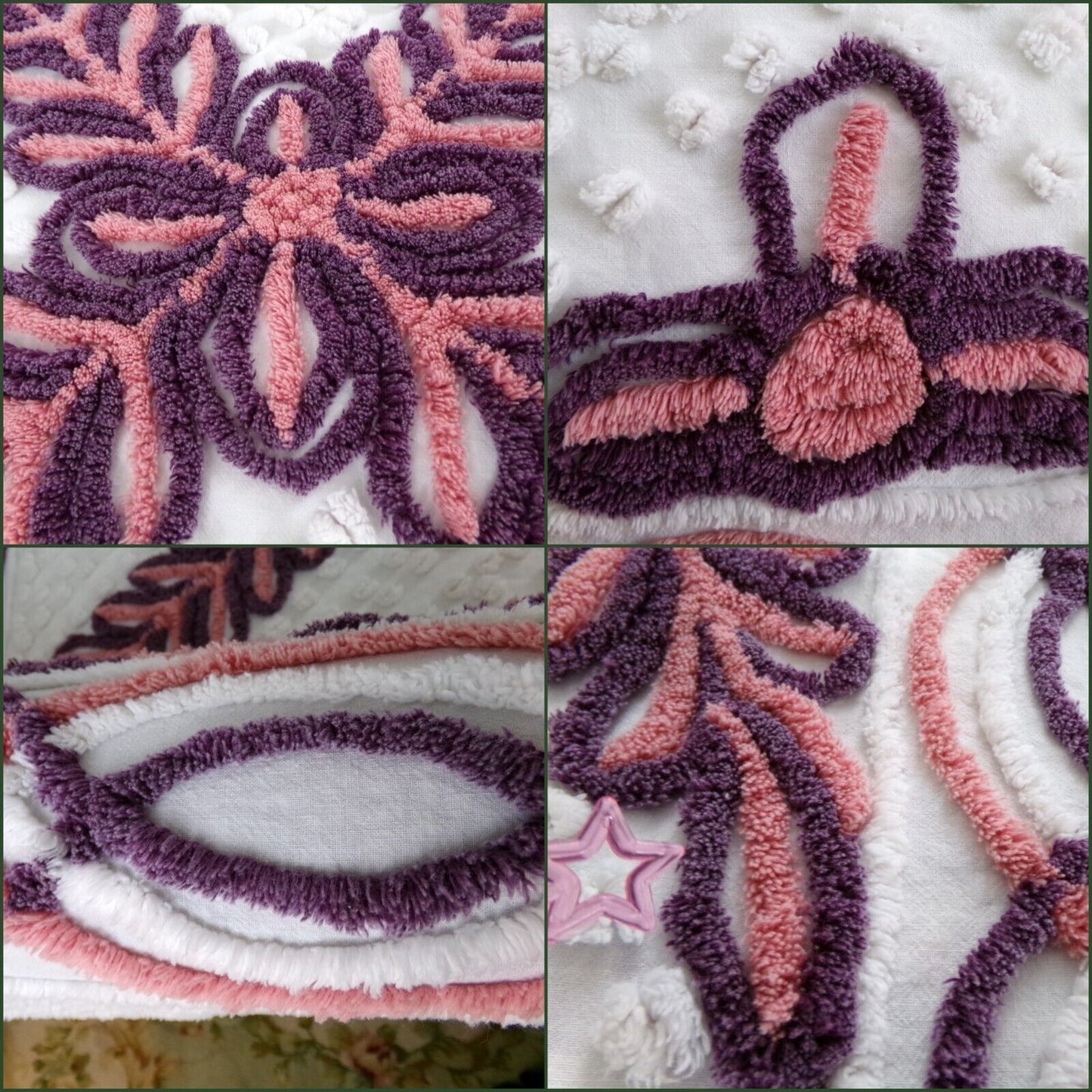Vintage chenille bedspread sunkissed burgundy frost & burnt umber laurel leaf, twin