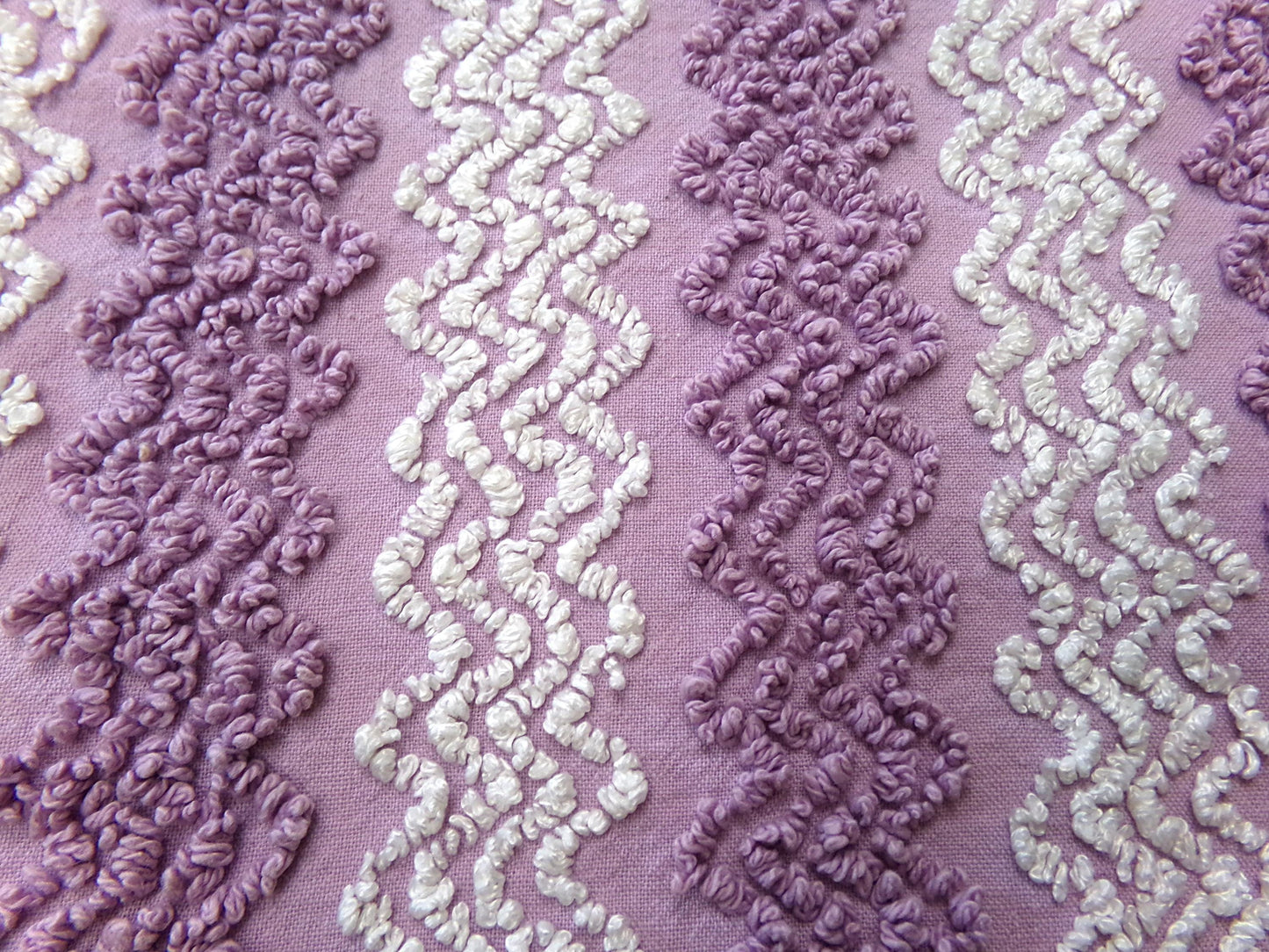 Lavender Frost Vintage Chenille Fabric, Textured Zig Zag Design, Purple & White Quilt Sewing Material, 18" x 24"