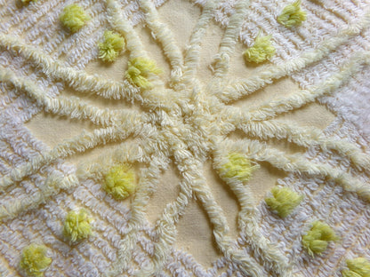 Starry Yellow Vintage Chenille Fabric: Retro Starburst Design 20" x 24" Cut Piece