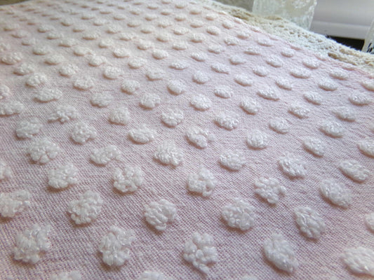 Tiny Pops on Pink Vintage Chenille Fabric, Cute Popcorn Design, 20" x 25" Inch Piece, Cute in Handmade Quilts, Crafts