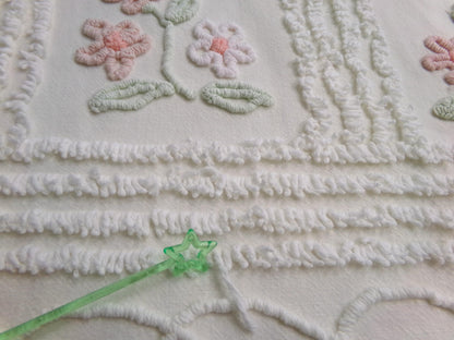 Baby Daisies Vintage Chenille Fabric, Adorable Split Floral Design, 17" x 35" Piece Quilt Sewing Material