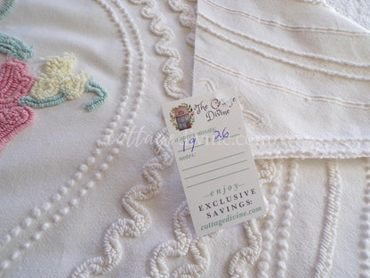 Romantic Cottage Chic Lily Vintage Chenille Quilt Fabric Piece, 19" x 26" inches, Pretty in Pillows