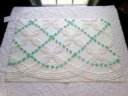 elegant ivory jade vintage chenille fabric, 17" x 26" piece of geometric dot sewing material