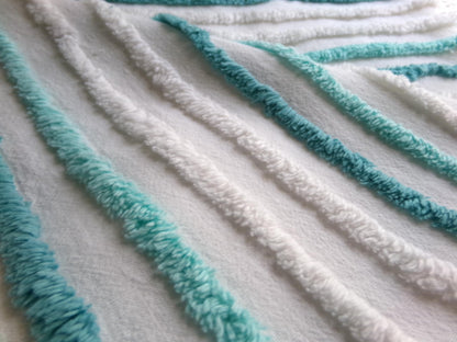 breezy coastal cottage chenille fabric, vintage aqua, teal & white striped sewing material for handmade quilts, crafts, 18" x 24" inch piece