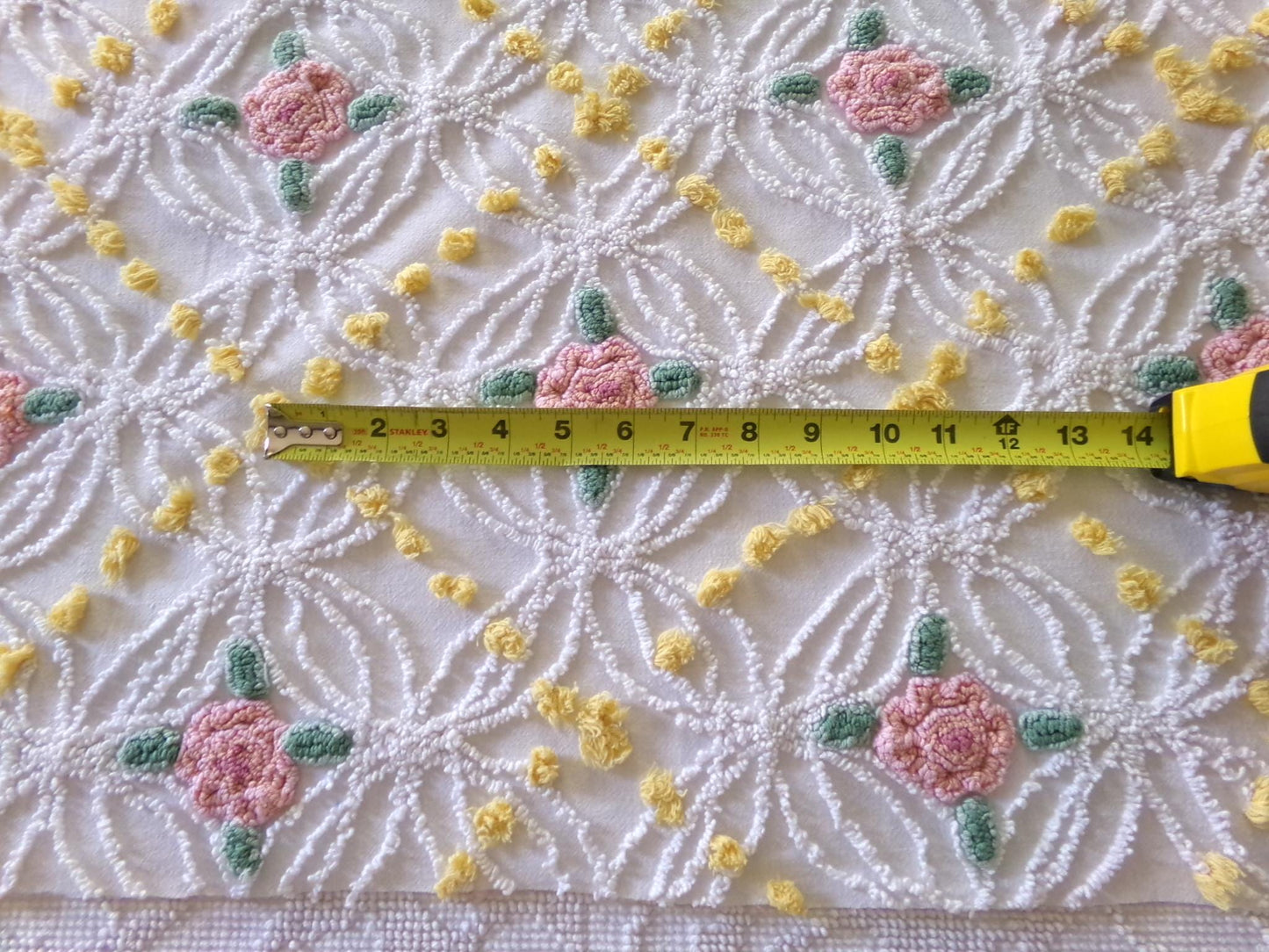 lovely pink rose chenille fabric with goldenrod yellow pops, shabby style 20" x 24" inch piece of sewing material for quilts & crafts