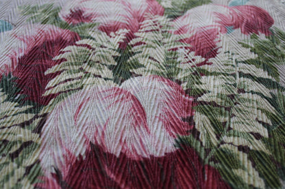 Heavenly Feather Pink Plume Vintage Barkcloth Fabric, 19" x 16" inch Piece, Botanical Floral Print on Cool Grey, Great for DIY Pillows