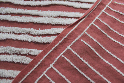 Terracotta & White Striped Vintage Chenille Fabric, Double Stripe Design, 15" x 28" inch piece of Boho Sewing Material for Quilts, Crafts
