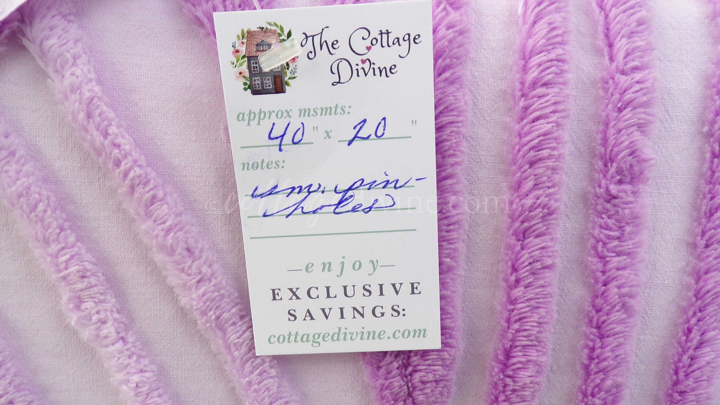 Tranquil Lilac Vintage Chenille Fabric, Lullaby Lavender Swirls, 40" x 20" Piece, Beautiful in Pillows & Chenille Quilts