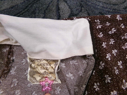 Vtg Gunne Sax Halter Dress Rare Brown Oak Acorn Print Boho Prairie Sundress