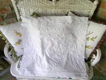 Farmhouse Floral White Vintage Chenille Fabric, 20" x 23" inch Piece, Timeless & Elegant