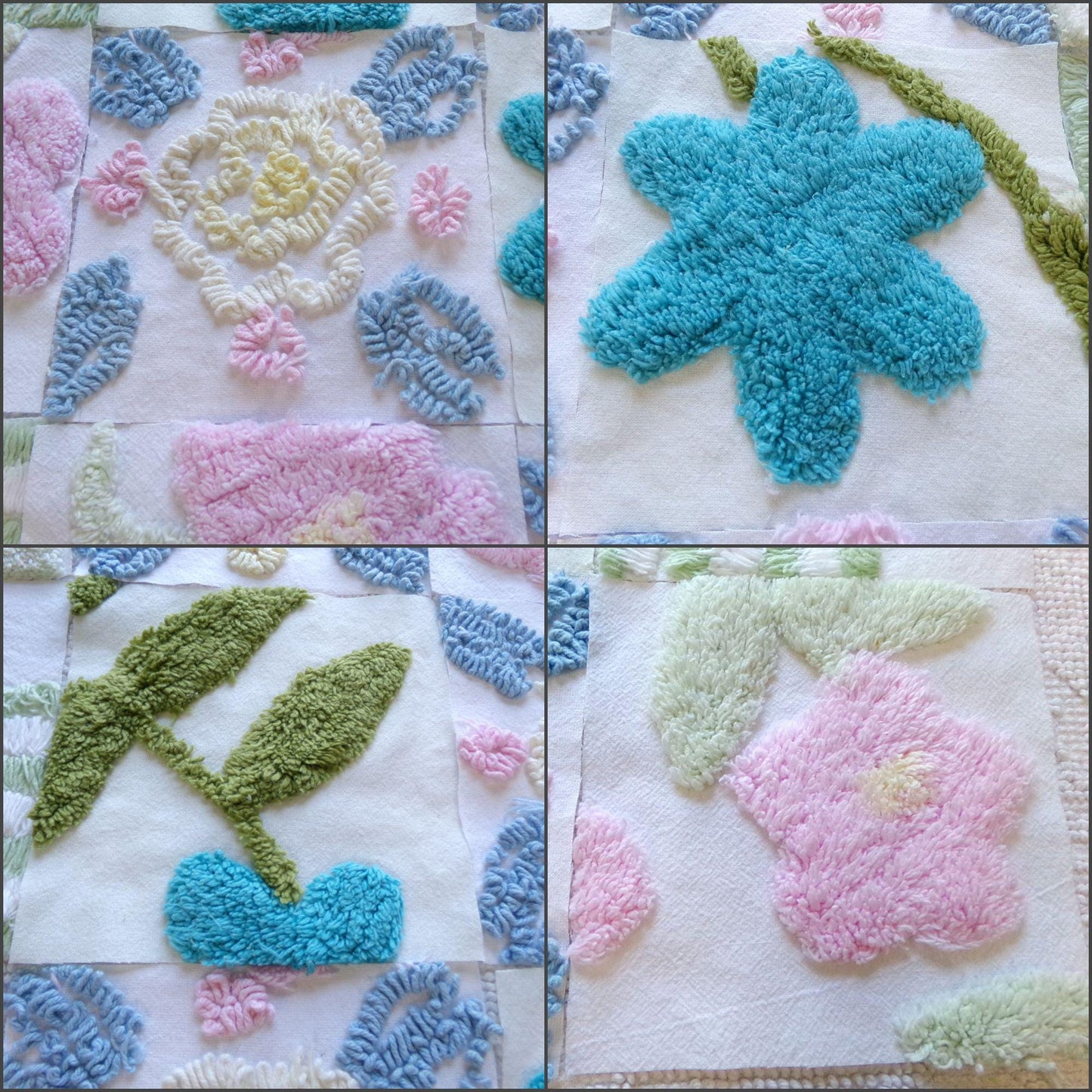 chenille fabric squares, 6" blocks in vintage style floral textured patterns, 16 piece set ideal for quilting, diy pillows, crafts, sewing