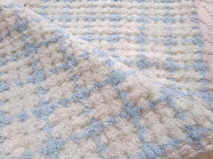 blue & white check vintage chenille fabric, cottage style plaid design, 20" x 24" cut piece for quilting, pillows