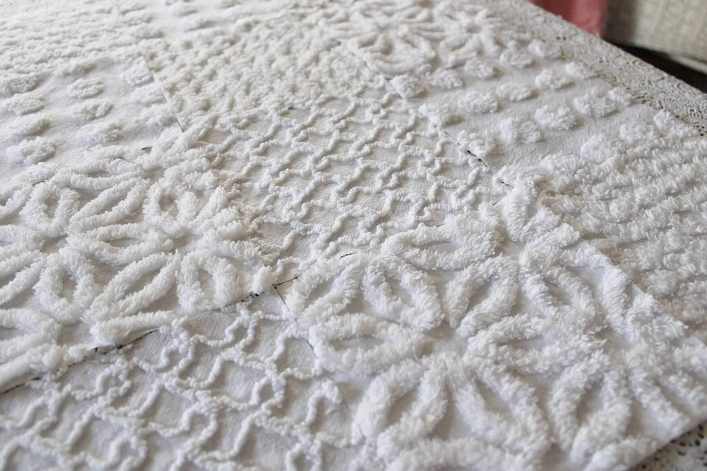 Snow Angel White Chenille Quilt Squares Set from Vintage Bedspread Fabric, 16 Blocks, 6" x 6" inch