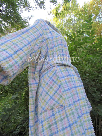 Grandma's Cozy Chenille Housecoat PLAID Vintage Chenille Robe 1960s Style Bathrobe, S/M