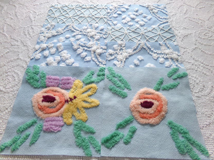 coastal wanderings chenille fabric squares, set of 8 vintage 7.5" quilt blocks, sky blue & white, for sewing, crafts, quilting