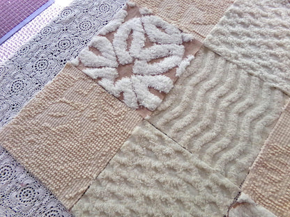 Creamy Neutrals Texturized Trendy Fabric Squares Set, Rotary Cut from Vintage Chenille Bedspread Fabric, 16 Blocks, 6" x 6" inch each