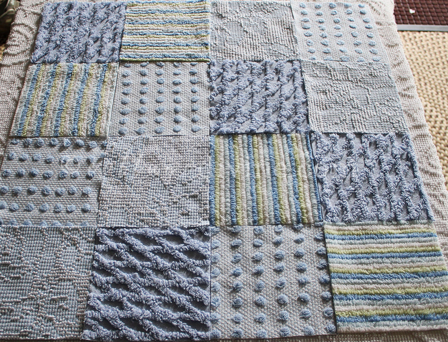 Summer Breeze Chenille Quilt Squares Set, from Vintage Bedspread Fabric, 16 Blocks, 6" inch