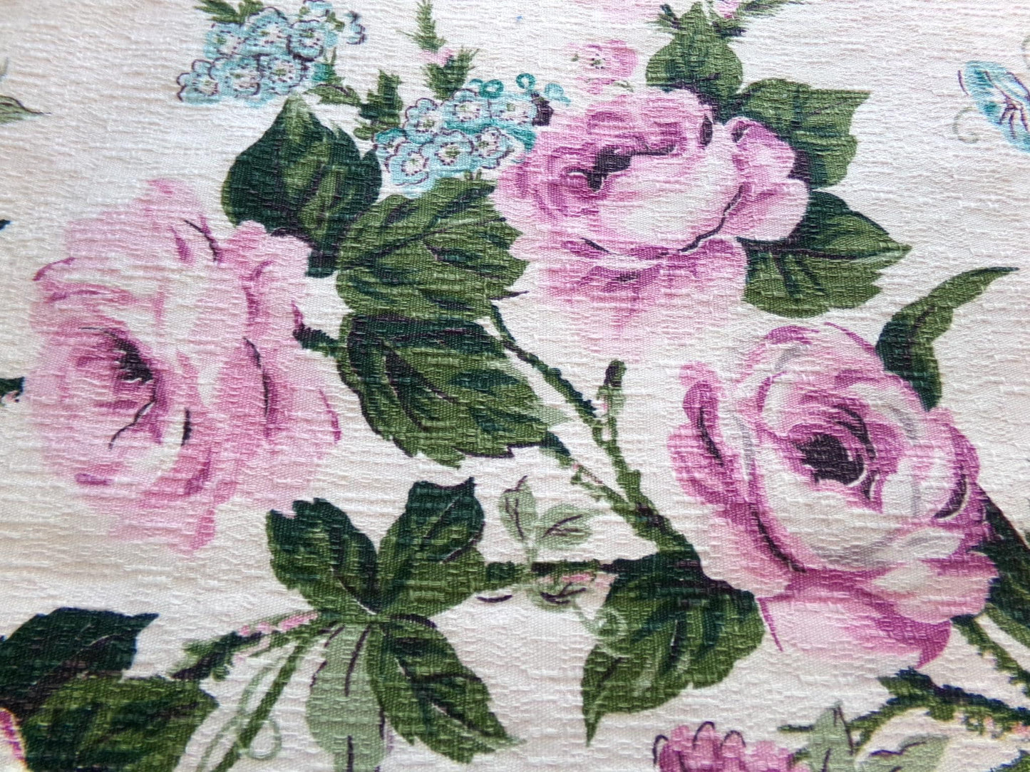 Vintage Barkcloth Fabric, Shabby Cottage Chic Roses on Aged White, 18" x 25" Cut Fabric Piece from a Deconstructed bark cloth curtain panel