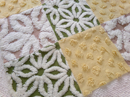 Vintage Patchwork Chenille Fabric Craft Panel - Hippie Boho Style 16" square ideal for Pillows, Quilting, Wall Hangings