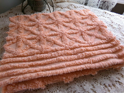 Twinkle Little Star Vintage Chenille Fabric, Plush Peach Glow Sewing & Quilting Material, 19" x 23" inches