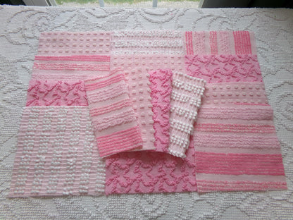 partytime pinks vintage chenille fabric squares, set of 16 fun 6" quilt blocks for quilting, sewing, crafts
