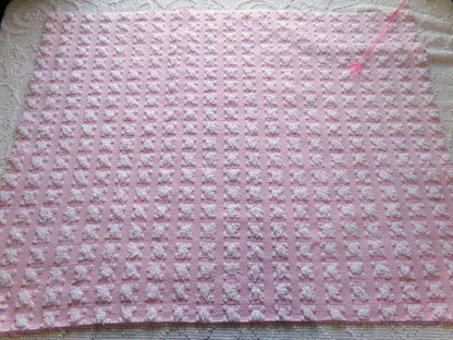 Lovely Carnation Pink & White Rosebud Vintage Chenille Fabric, Gentle Ombre Variations, 19" x 25" Inch Piece, Popular in Handmade Quilts