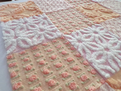 Peach Chenille Fabric Squares Set, "Nostalgia Rose" 16 Vintage Quilt Blocks, 6" inch