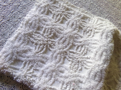Old Fashioned Vintage Chenille Fabric, Exquisite 18" x 23.5" inch Piece, Intricate Needletufting in Wedding Ring Pattern