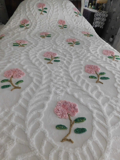Heirloom Rose Vintage Chenille Bedspread, Full Size, JELDI AUSTRALIA, Cotton, Ruffled Skirt