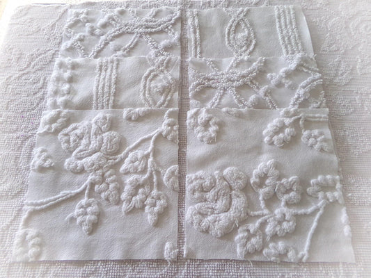 ivy rose 9.5" chenille fabric squares, set of 6 white quilt blocks, versatile geometric prints for sewing, crafts