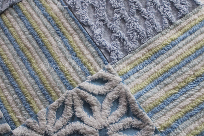 COOL COASTAL Chenille Quilt Squares Set, from Vintage Bedspread Fabric, 16 Blocks, 6" inch