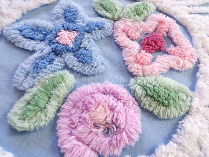 Beautiful Cottage Chic Doily Floral Vintage Chenille Fabric Piece, 25.5" x 38", for DIY Pillows & Quilts