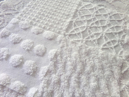 Snow White Chenille Fabric Squares Set, Rotary Cut from Vintage Bedspread Fabric, 16 Blocks, 6" x 6" inch ea, Dots, Pops, Diamond Patterns