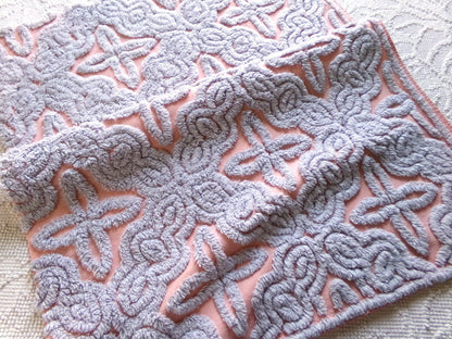 mystic star vintage chenille fabric, plush dusty blue on dreamy pink cotton, for quilting & crafts, 25" x 18" cut piece