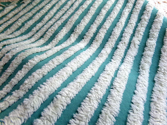 eyecatching plush stripes vintage chenille fabric, tonal green diagonal striped lines, 22" x 25" inch piece of sewing material