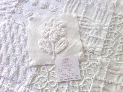 Snowy Whites Chenille Quilt Squares Set from Vintage Bedspread Fabric, 17 Blocks 6" x 6" inch, Pops, Squiggles, Lattice & a Daisy
