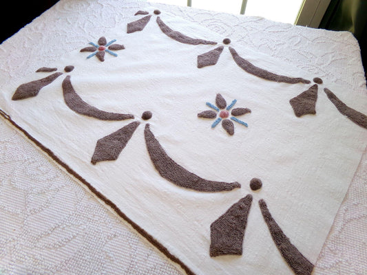 country prim vintage chenille fabric, chocolate swags vintage texturized cotton 18" x 24" cut piece, great for pillows, quilting & crafts
