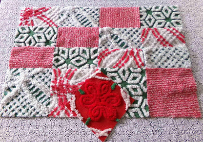 Christmas Chenille Quilt Squares, Set of 17 Festive Red, White & Green 6" Cotton Quilt Blocks, ideal for holiday crafts, quilting and sewing