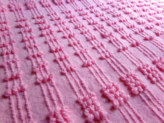 pink pearly pops vintage chenille fabric, 20" x 24" cut piece quilt material for sewing, crafts, upcycling, fun texture & unique design