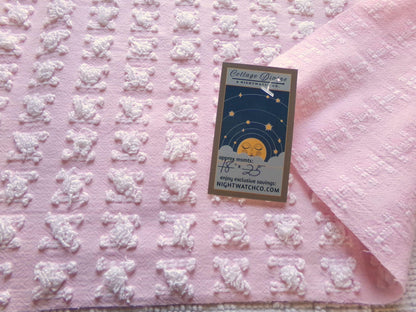 Petal Pink & White Rosebud Vintage Chenille Fabric, Soft Ombre Variations, 18" x 25" Inch Piece, Ideal in Handmade Chenille Quilts