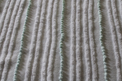 Mint Green Pearl Pops Vintage Chenille Quilt Fabric, White Skinny Stripes, 17" x 23" inch Piece, 100% Cotton