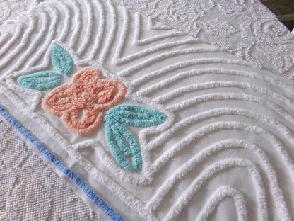 Plush Tropical Swirl Flower Vintage Chenille Fabric, 28" x 14" inch Piece, Tropical Sewing Material Great for DIY Pillow Covers