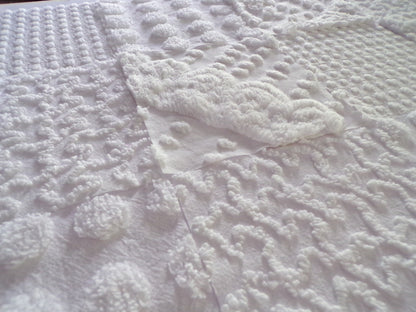 White Chenille Fabric Squares Set, "Let it Snow" 16 Vintage Quilt Blocks, 6" inch